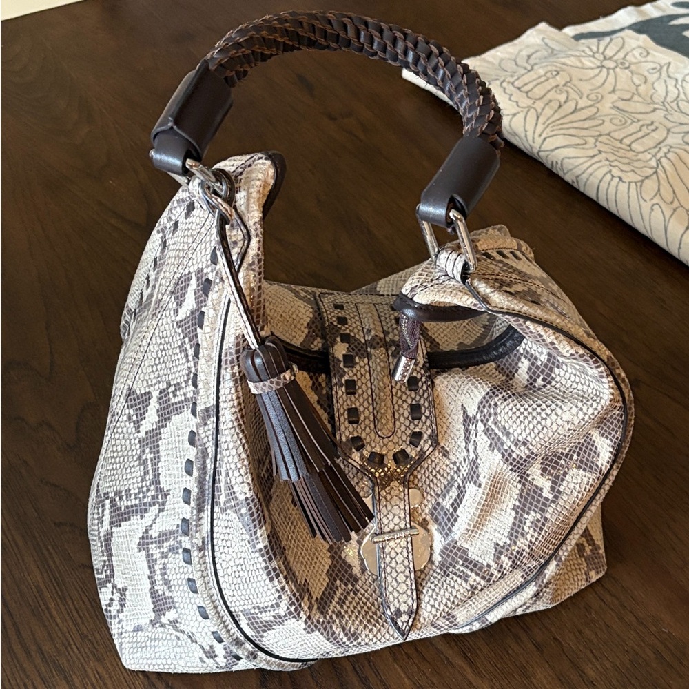 Tous Snake-Print Hobo Bag in Beige and Dark Brown